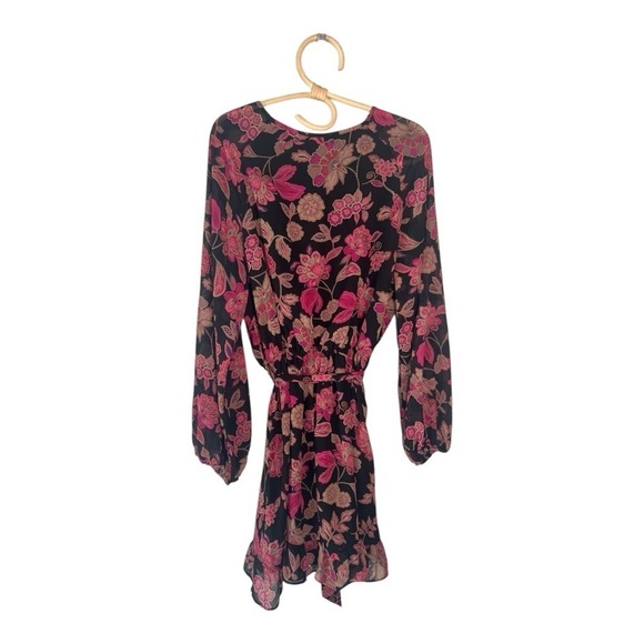 Sanctuary Floral Print V-Neck Long Sleeve Mini Dress Sensation Chiffon Dress - Picture 9 of 15